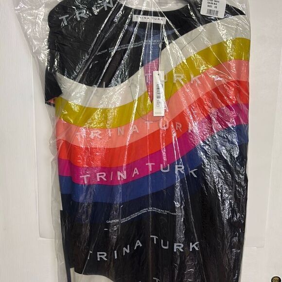 NWT Trina Turk Honolulu Dress Black rainbow Sz XS caftan - Picture 11 of 11